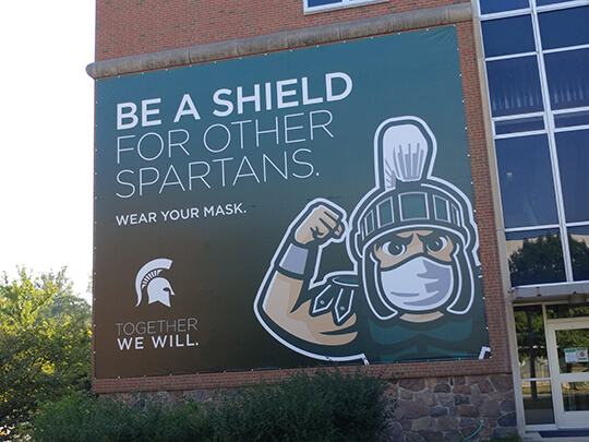 MSU map Sparty sign
