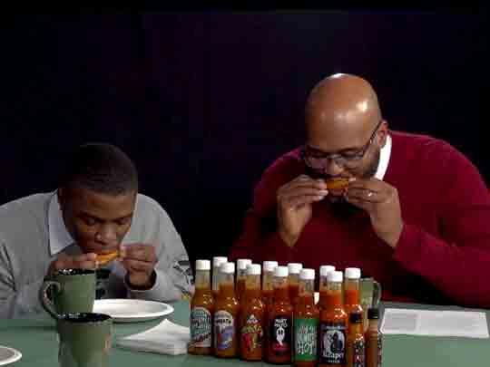 Eating hot wings